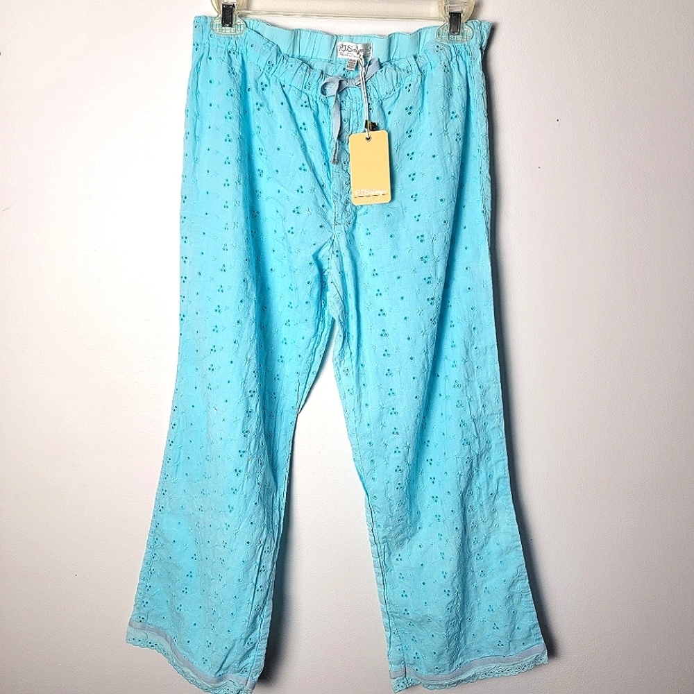 PJ Salvage OG Aqua Blue Cotton Eyelet Lounge Sleep Pants M